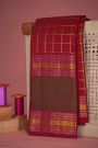 Kancheepuram Silk Maroon Saree With Zari Checks Traditional Gap Border