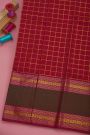 Kancheepuram Silk Maroon Saree With Zari Checks Traditional Gap Border
