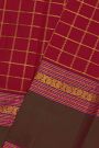 Kancheepuram Silk Maroon Saree With Zari Checks Traditional Gap Border