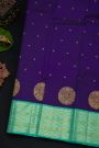 Kancheepuram Silk Royal Blue Saree With Florals And Buttis Body And Contrast Zig-Zag Lines And Florals Border