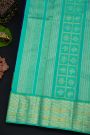 Kancheepuram Silk Royal Blue Saree With Florals And Buttis Body And Contrast Zig-Zag Lines And Florals Border