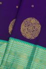 Kancheepuram Silk Royal Blue Saree With Florals And Buttis Body And Contrast Zig-Zag Lines And Florals Border