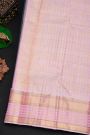 Kancheepuram Silk Bottle Green Saree With Zari Checks Body And Contrast Florals And Peacocks Border
