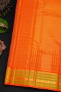 Kancheepuram Silk Bottle Green Saree With Zari Checks Body And Contrast Florals And Peacocks Border