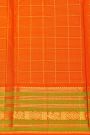 Kancheepuram Silk Bottle Green Saree With Zari Checks Body And Contrast Florals And Peacocks Border
