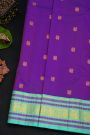 Kancheepuram Silk Dual Colour Saree With Peacock Buttis Body And Contrast Florals And Peacocks Border