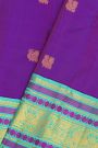 Kancheepuram Silk Dual Colour Saree With Peacock Buttis Body And Contrast Florals And Peacocks Border