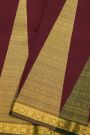 Kancheepuram Silk Wine Saree With Large Temple Motifs And Traditional Zari Border
