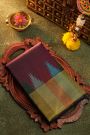 Kancheepuram Silk Wine Saree With Contrast Multicolour Temple Border And Kaddi Pallu