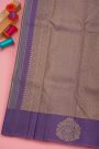 Kancheepuram Silk Grey Saree Zari Checks Body Open Border