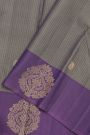Kancheepuram Silk Grey Saree Zari Checks Body Open Border