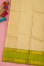 Kancheepuram Silk Off White Saree With Thread Checks Kuttu Gap Border