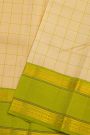 Kancheepuram Silk Off White Saree With Thread Checks Kuttu Gap Border