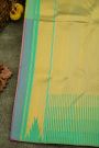 Kancheepuram Silk Yellow Saree With Zari Lines Body Half And Half Design