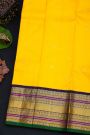 Kancheepuram Silk Yellow Saree With Gold Buttas And Peacock And Elephant Motif Kaddi Zari Border