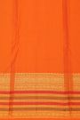 Kancheepuram Silk Black Saree With Orange Buttas And Traditional Zari Border