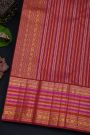 Kancheepuram Silk Maroon Saree With Florals And Peacocks In Checks Body And Self Zig-Zag Lines And Florals Border