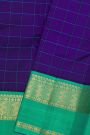 Kancheepuram Silk Royal Blue Saree With Checks Body And Contrast Gap Border