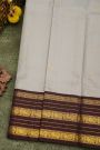 Kancheepuram Silk Light Grey Saree With Florals And Peacocks In Lines Body Traditional Border