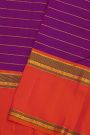 Kancheepuram Silk Dark Purple Saree WIth Gap Border Motifs