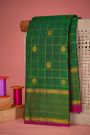 Kancheepuram Silk Bottle Green Saree With Zari Lines In Checks