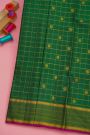 Kancheepuram Silk Bottle Green Saree With Zari Lines In Checks