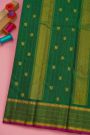 Kancheepuram Silk Bottle Green Saree With Zari Lines In Checks