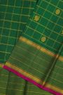Kancheepuram Silk Bottle Green Saree With Zari Lines In Checks