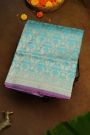Banarasi Silk Sky Blue Saree With Florals And Birds