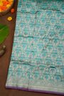 Banarasi Silk Sky Blue Saree With Florals And Birds