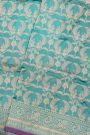 Banarasi Silk Sky Blue Saree With Florals And Birds