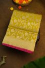Banarasi Silk Yellow Saree With Florals And Animals Body