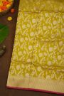 Banarasi Silk Yellow Saree With Florals And Animals Body