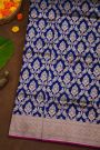 Banarasi Silk Royal Blue Saree With Florals And Birds