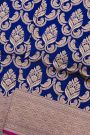 Banarasi Silk Royal Blue Saree With Florals And Birds