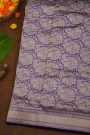Banarasi Silk Royal Blue Saree With Florals And Cows Body