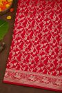 Banarasi Silk Red Saree With Animals And Women Motifs Border