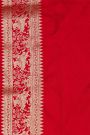 Banarasi Silk Red Saree With Animals And Women Motifs Border