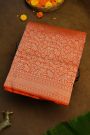 Banarasi Silk Orange Saree With Diamonds In Zari Border