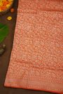 Banarasi Silk Orange Saree With Diamonds In Zari Border