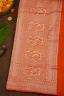 Banarasi Silk Orange Saree With Diamonds In Zari Border