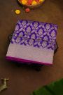 Banarasi Silk Violet Saree With Florals And Birds