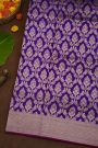 Banarasi Silk Violet Saree With Florals And Birds