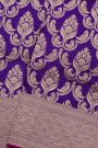 Banarasi Silk Violet Saree With Florals And Birds
