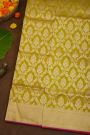 Banarasi Silk Mehendi Green Saree With Florals And Birds