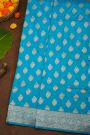 Banarasi Silk Sky Blue Saree With Florals And Leaves Jaal Border