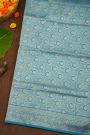 Banarasi Silk Sky Blue Saree With Florals And Leaves Jaal Border