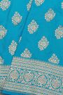 Banarasi Silk Sky Blue Saree With Florals And Leaves Jaal Border