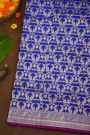 Banarasi Silk Royal Blue Saree With Florals And Peacocks Border