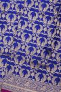 Banarasi Silk Royal Blue Saree With Florals And Peacocks Border